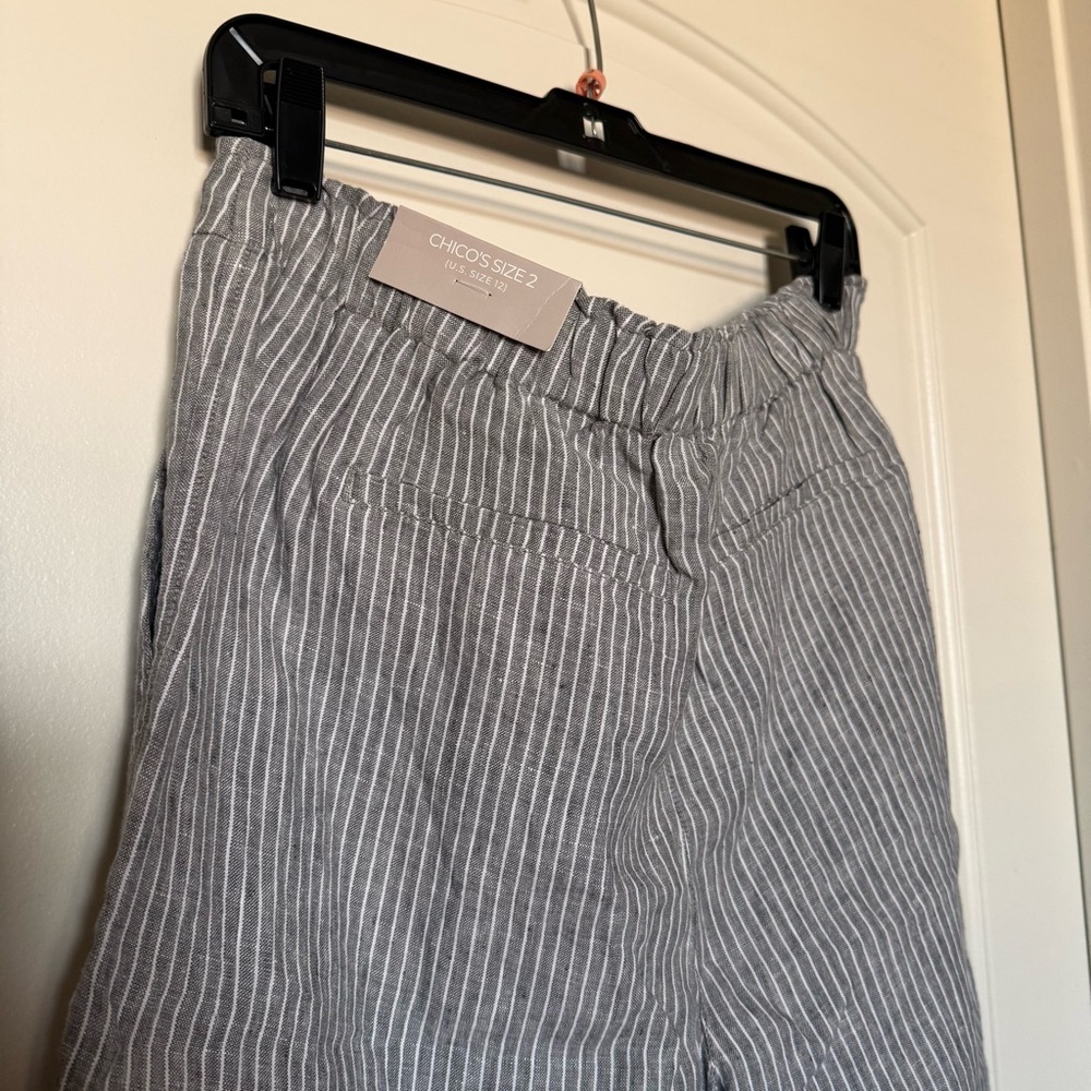 Chico’s Striped Gray Drawstring Shorts with pockets NWT cabincore, backyard bbq, - Picture 7 of 12